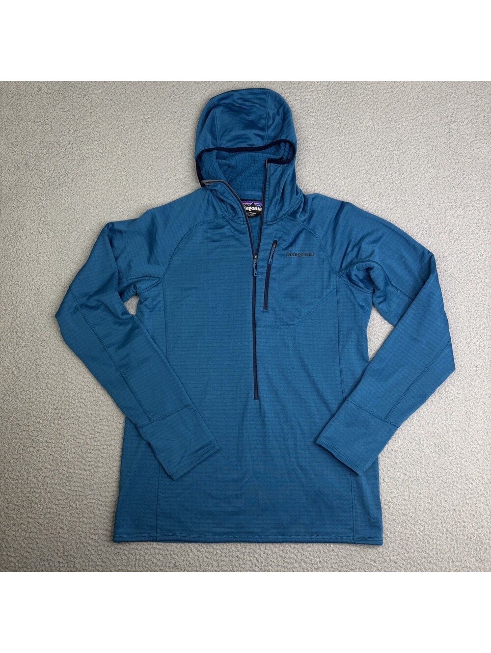 Patagonia R1 Air Hoody Mens Medium Blue Full Zip Hiking Fleece Jacket Hooded